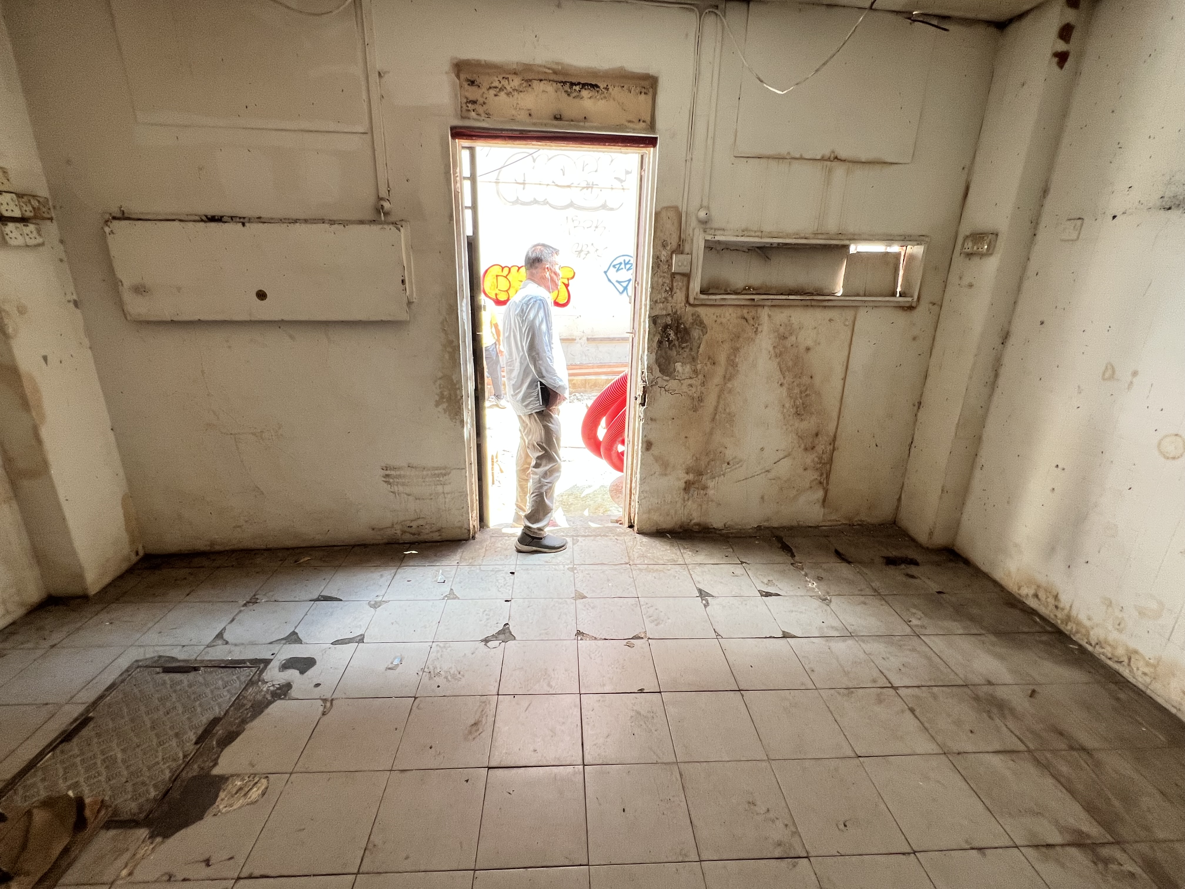 Rear view inward: access to the old staircase and prep area.